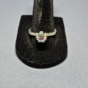 Moissanite Sterling Silver Multicolor Mystic Topaz Halo Ring 1ct - Size 9
